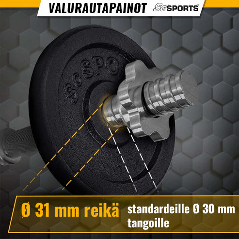 Reguliuojamas ketaus hantelių rinkinys 70 kg, 30/31 mm
