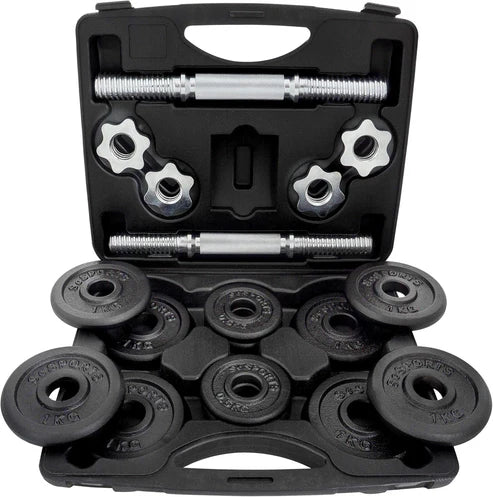 Ketaus hantelių rinkinys su lagaminu 15–20 kg