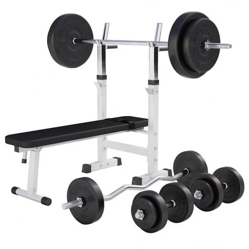 Reguliuojamas svorių kilnojimo suoliukas su 100 kg svorių rinkiniu