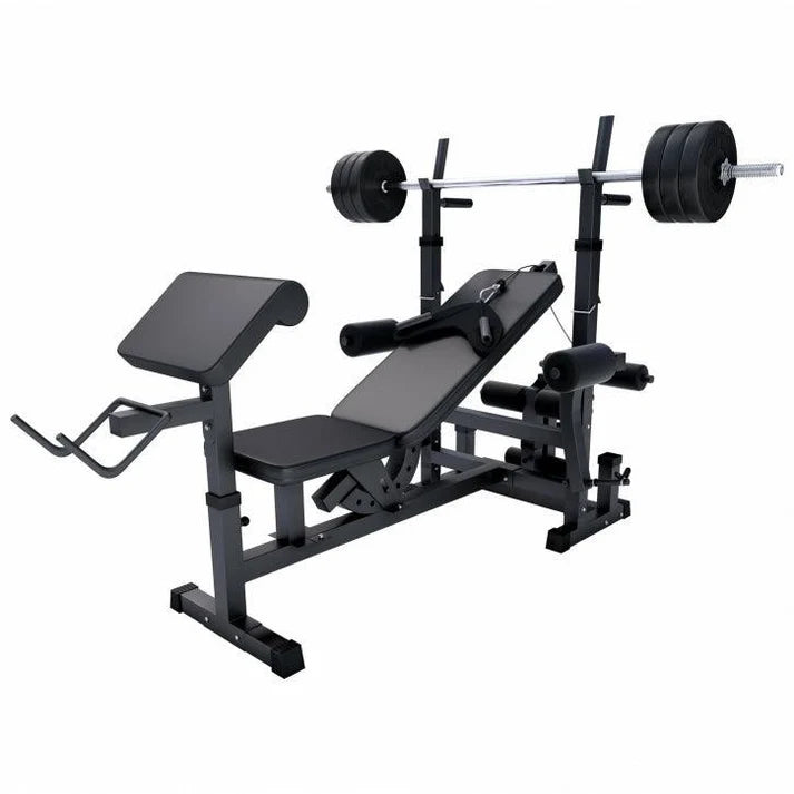Reguliuojamas sunkumų kilnojimo suolas + 100 kg štangos rinkinys, Black Edition