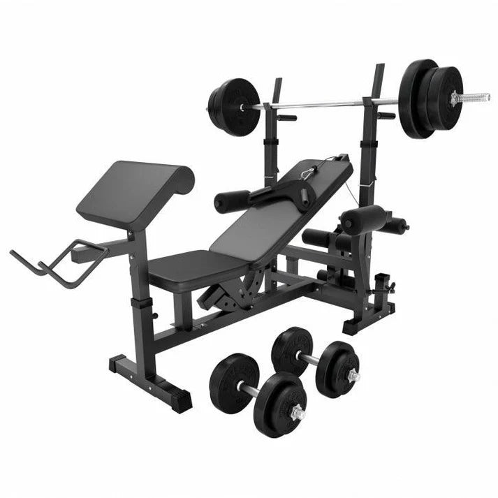 Reguliuojamas sunkumų kilnojimo suolas + 100 kg štangos rinkinys, Black Edition