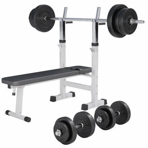 Reguliuojamas svorių kilnojimo suoliukas su 100 kg svorių rinkiniu