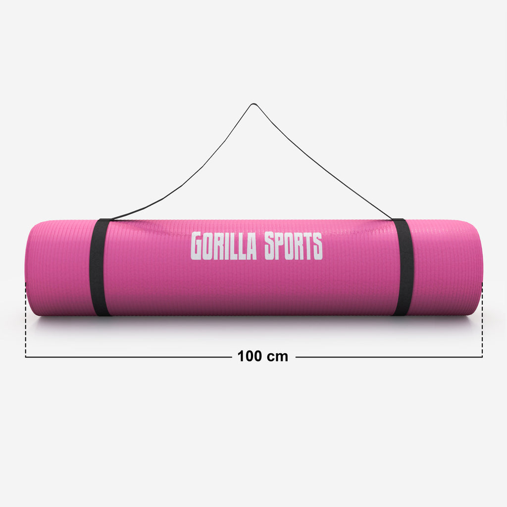 Gimnastikos kilimėlis su nešimo diržu 190 x 100 x 1,5 cm, fuksijų spalvos