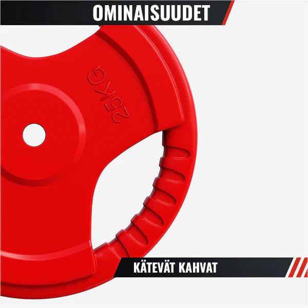 Guma dengtas svorio diskas 25 kg su rankenomis, 30 mm
