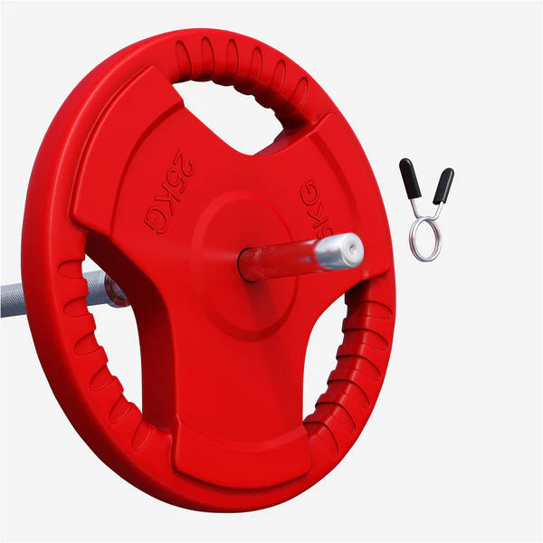 Guma dengtas svorio diskas 25 kg su rankenomis, 30 mm