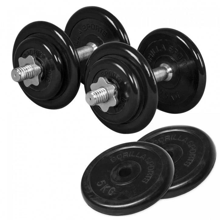 Gumuotų hantelių rinkinys 20 kg + 2 x 5 kg