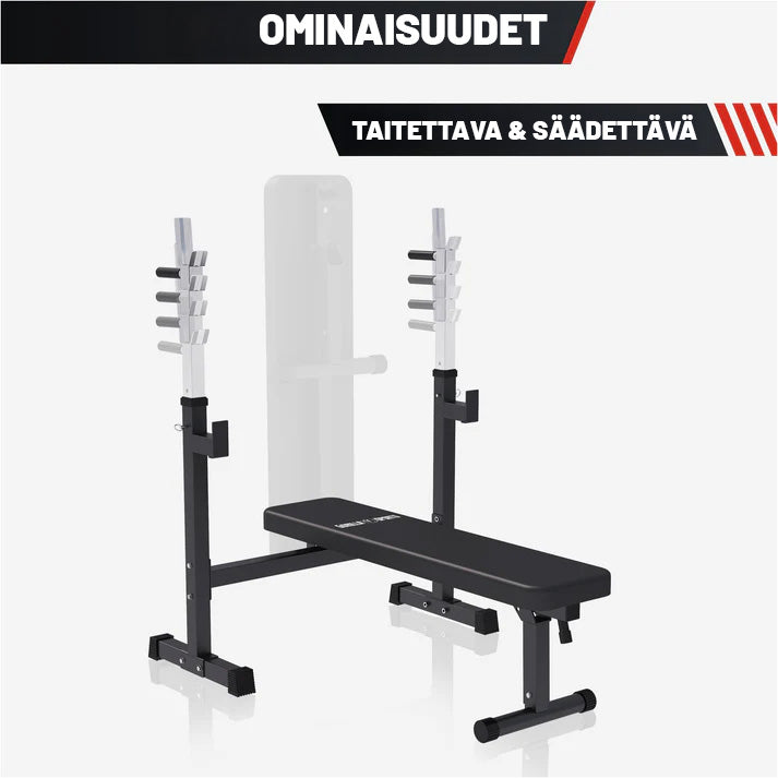 Sulankstomas svorių suolelis + 100 kg štangos rinkinys