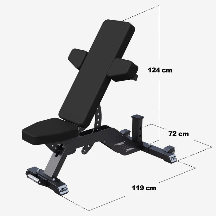 Säädettävä vinopenkki Pro kyynärtuilla, max 900 kg