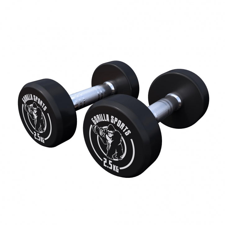 Pro fiksuoto svorio hantelių pora, dengta guma, 2,5–15 kg