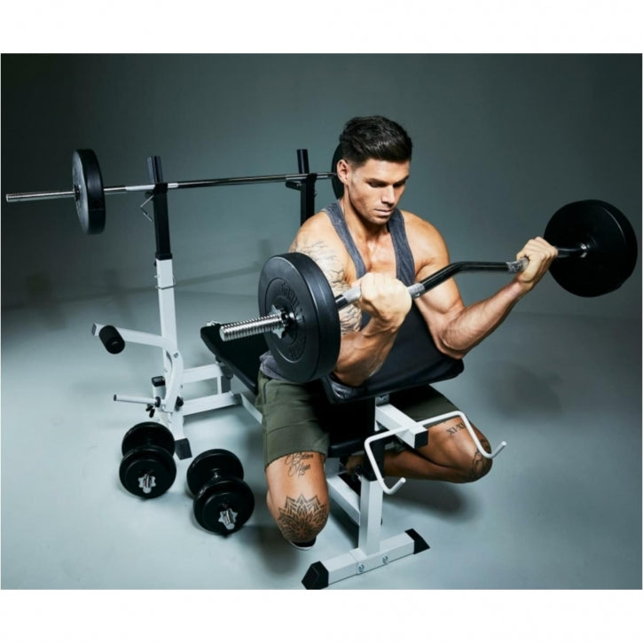 Reguliuojamas daugiafunkcis suoliukas max 280 kg, baltas