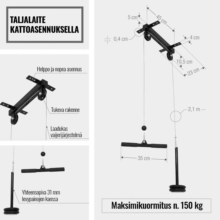 Prie lubų tvirtinama skriemulių sistema 30/31 mm diskams