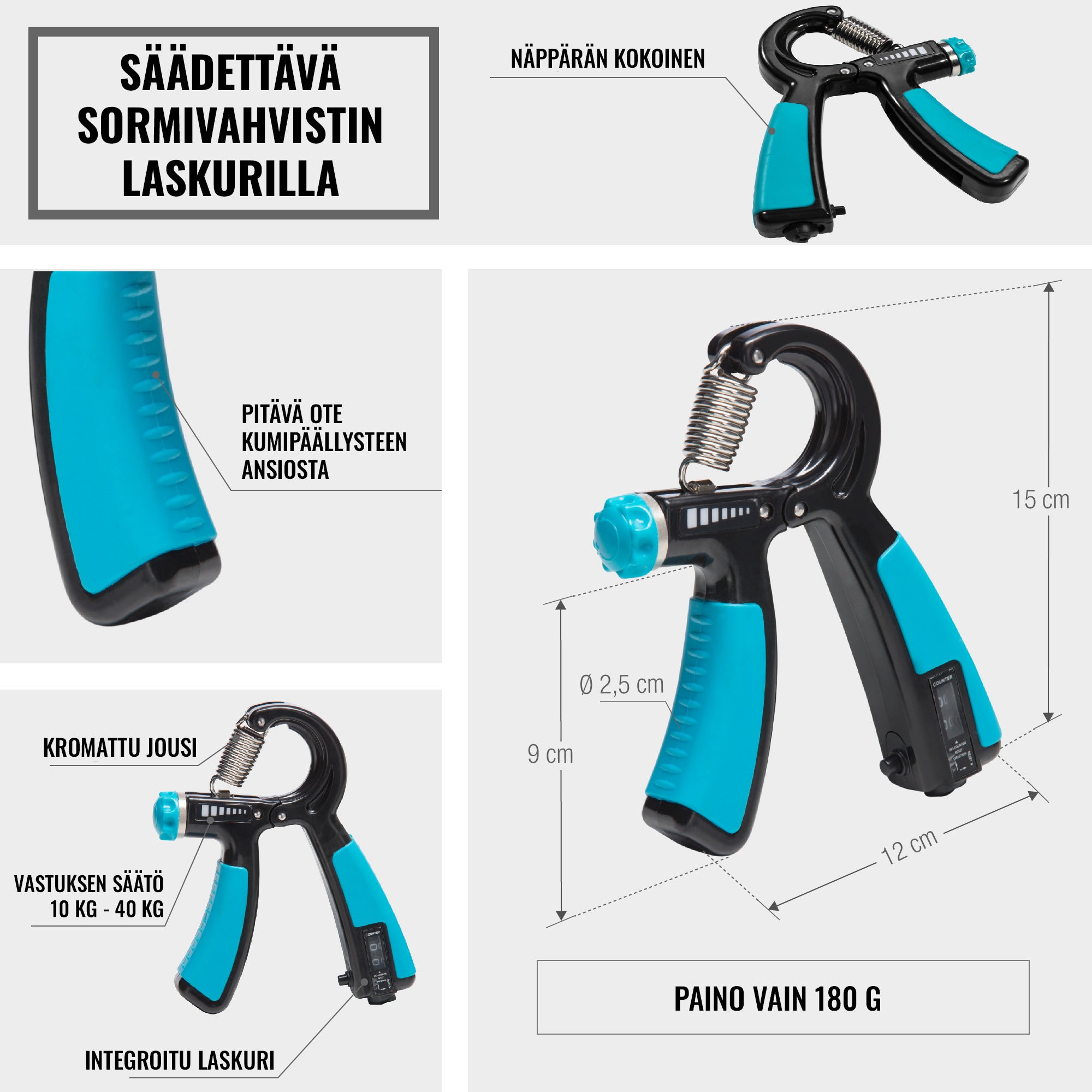 Reguliuojamas rankų stipruoklis su skaitikliu 5–60 kg