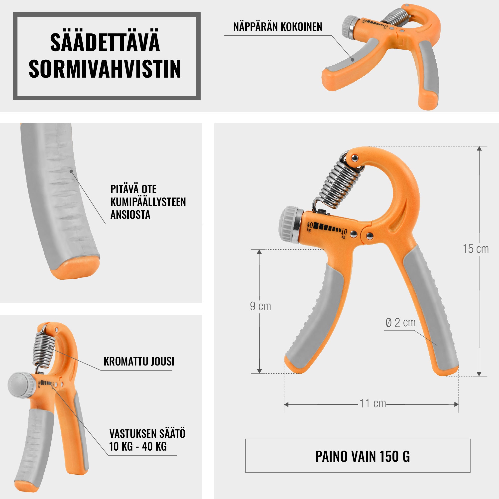 ProGrip9 reguliuojamas rankų stipruoklis su 10–40 kg pasipriešinimu