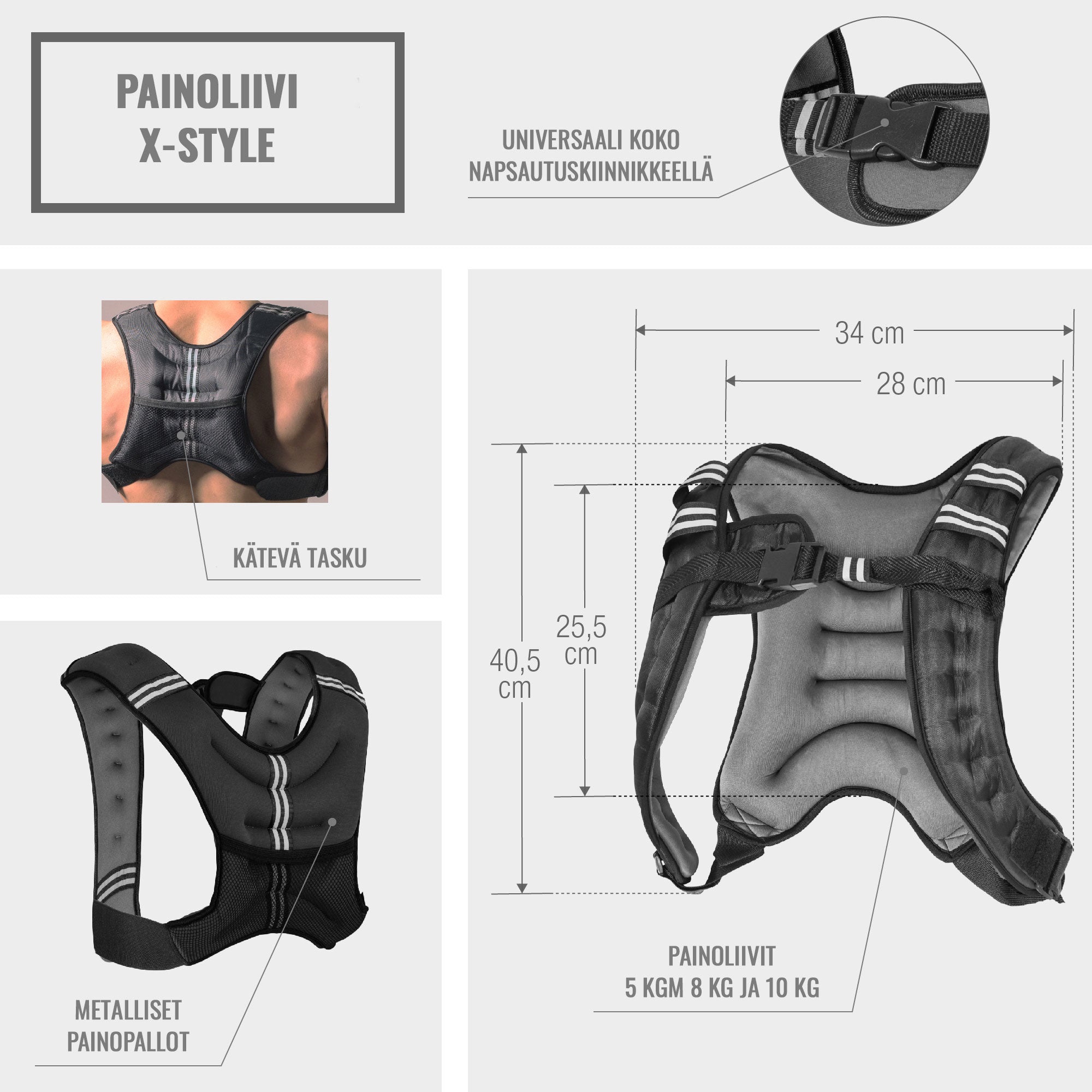 X-Style svorinė liemenė 10 kg, pilka