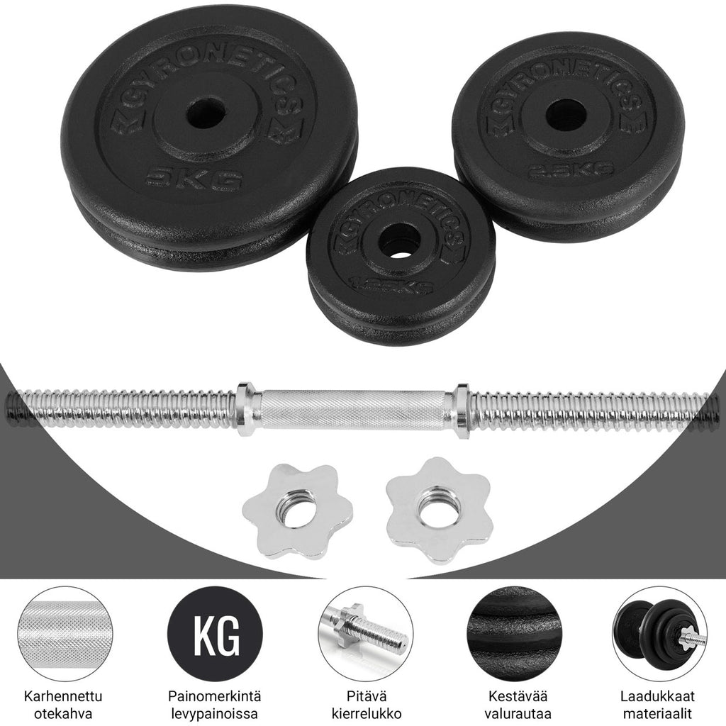 Ketaus reguliuojamas hantelis 20kg su srieginiais užraktais 45cm, Ø 25mm