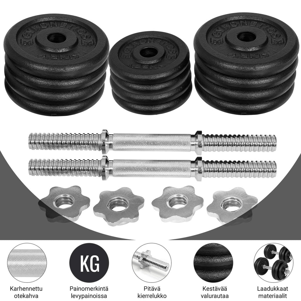 Ketaus hantelių rinkinys 30 kg su srieginiais užraktais, 25mm