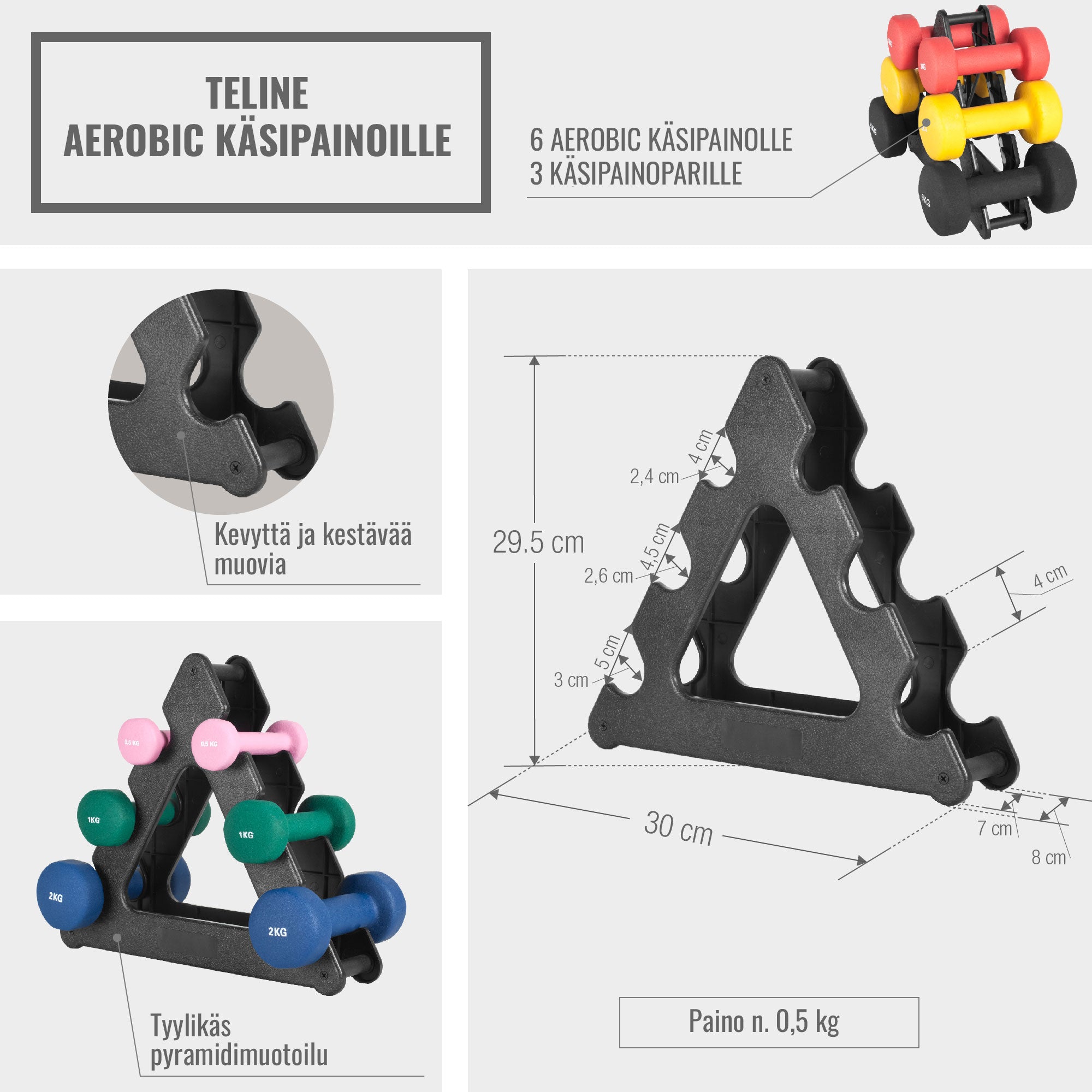 Trikampis hantelių stovas aerobika hanteliams