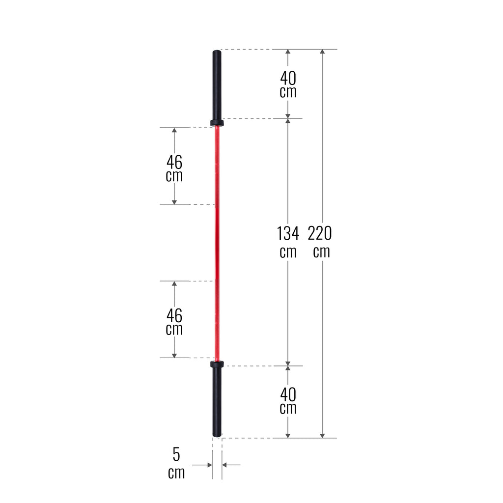 Olimpinė štanga 220 cm 20 kg raudona/juoda