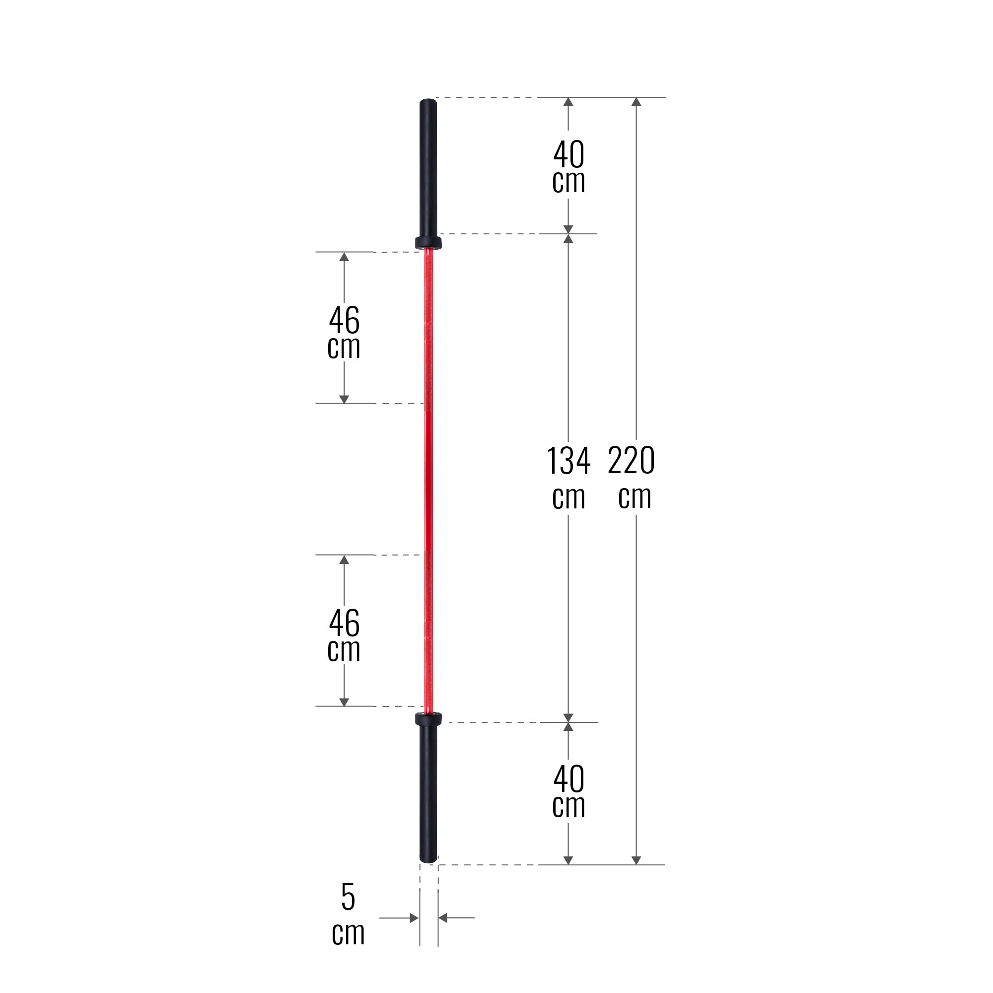 Olimpinė štanga 220 cm 20 kg raudona/juoda