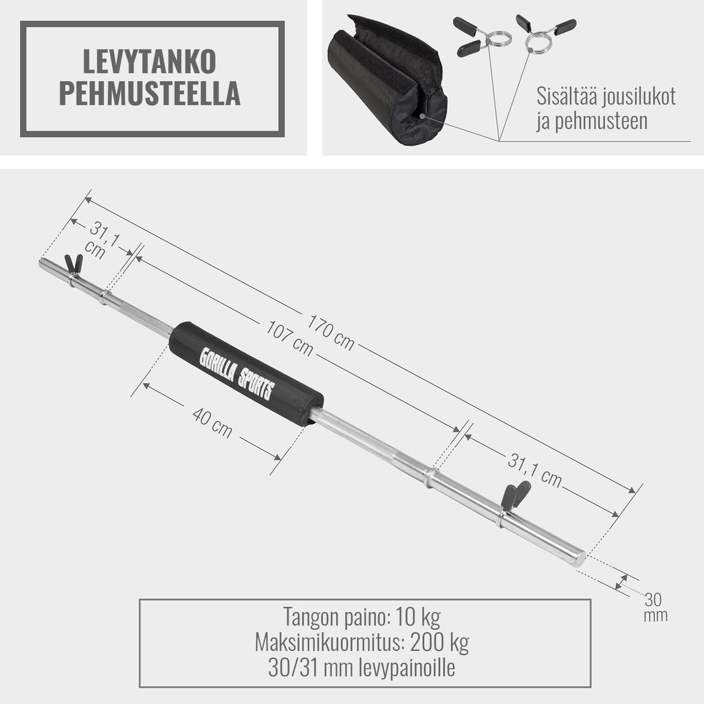 Štangos grifas 170 cm su spyruokliniais užraktais ir paminkštinimu