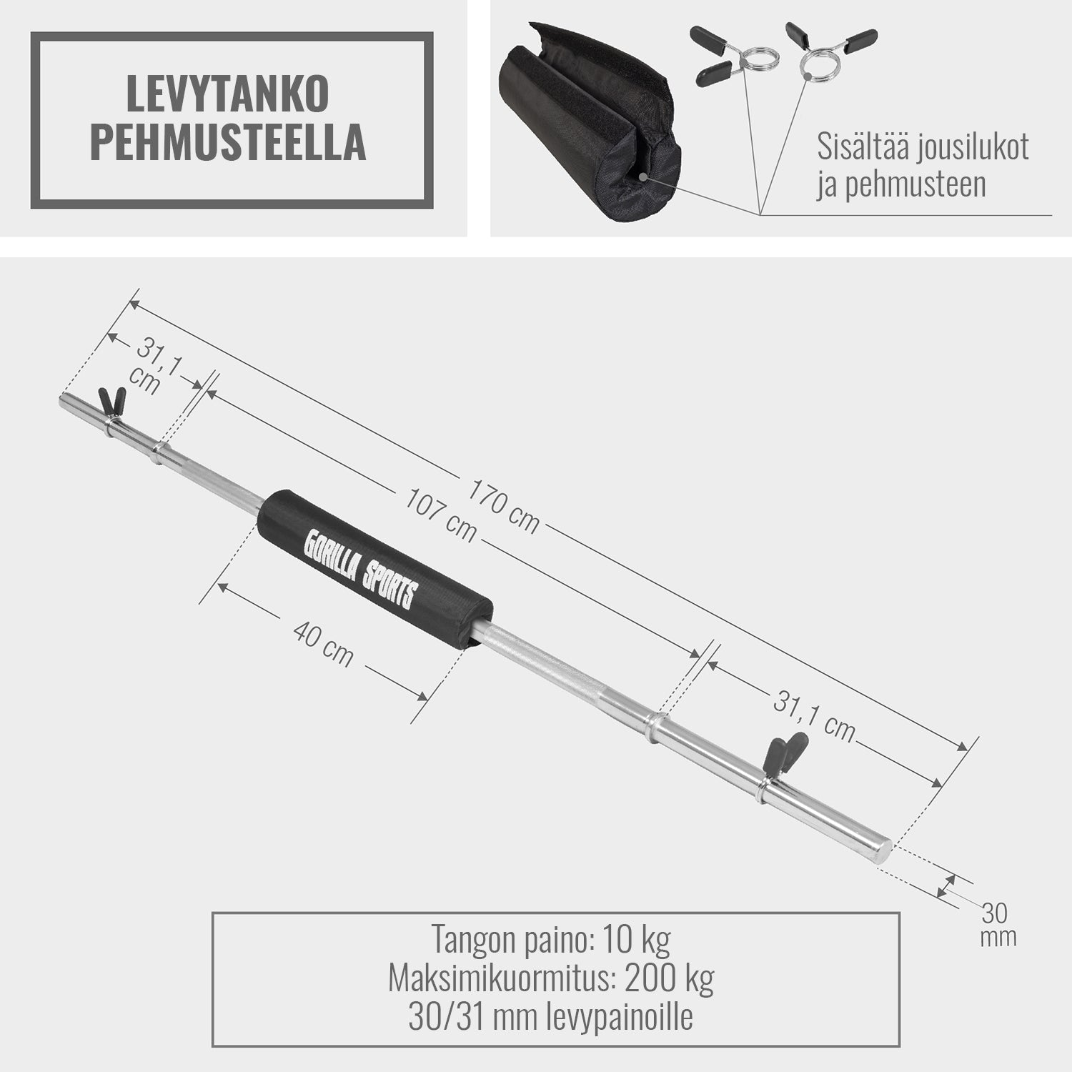 Štangos grifas 170 cm su spyruokliniais užraktais ir paminkštinimu