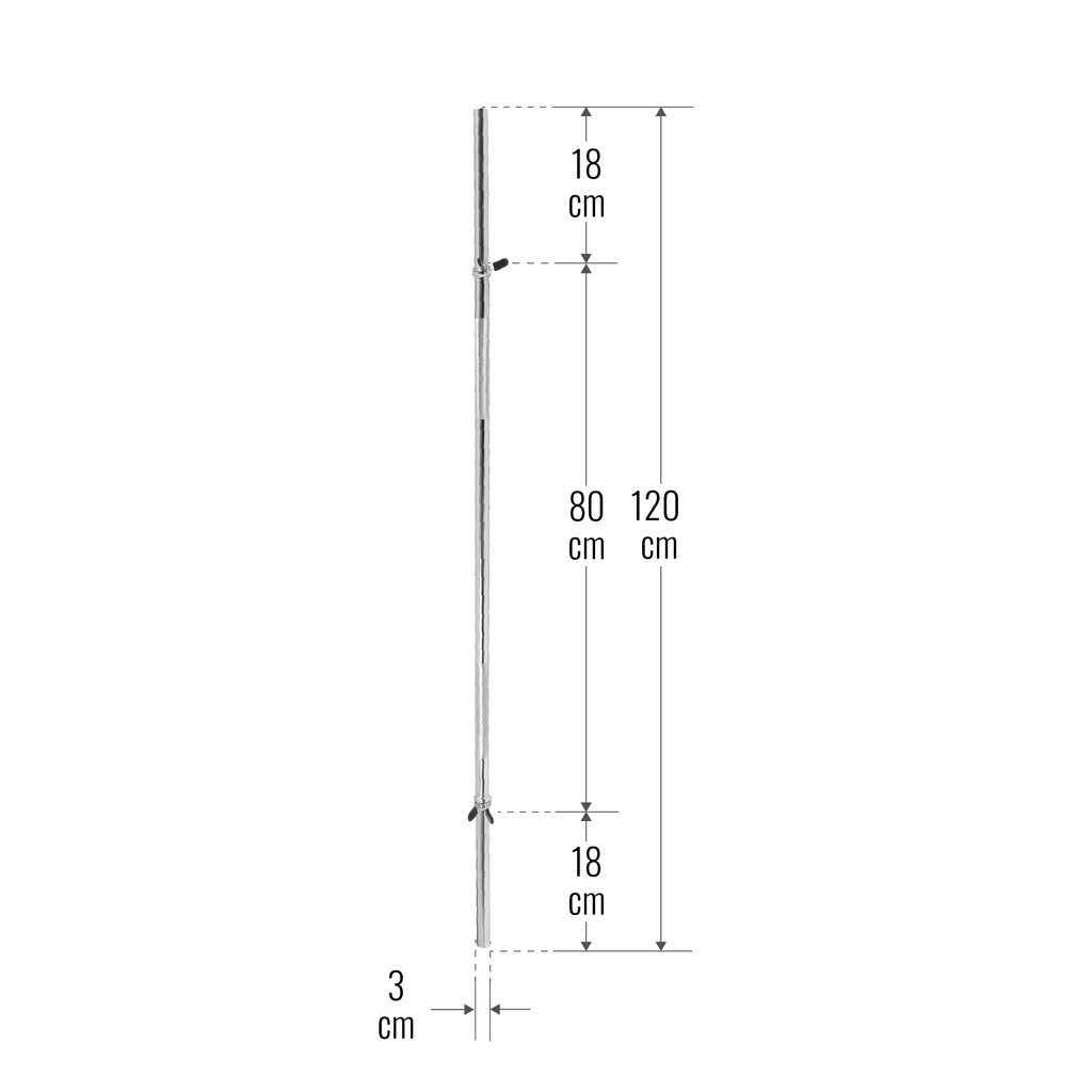 Tiesi štanga 120 cm su spyruokliniais užraktais, 30 mm