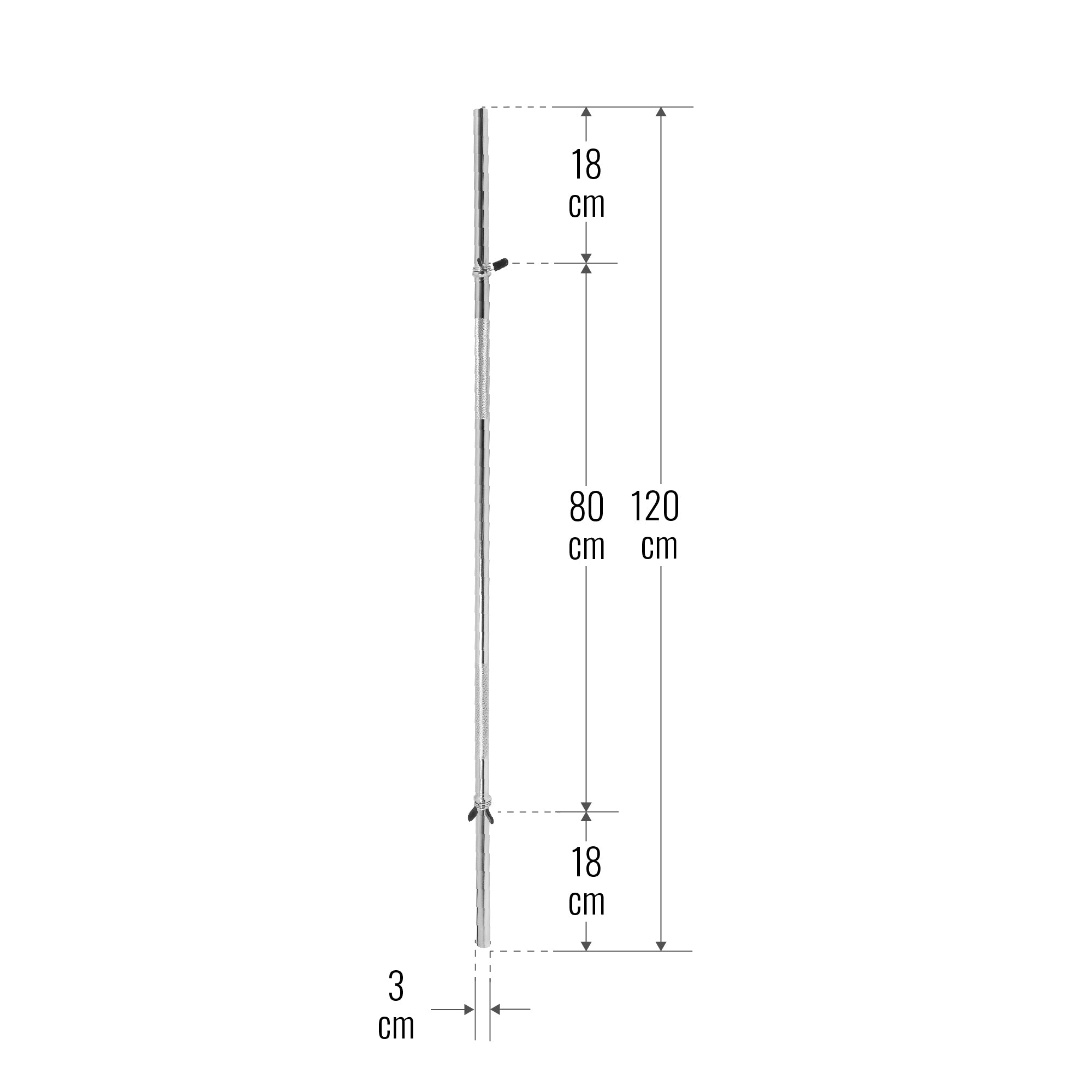 Tiesi štanga 120 cm su spyruokliniais užraktais, 30 mm