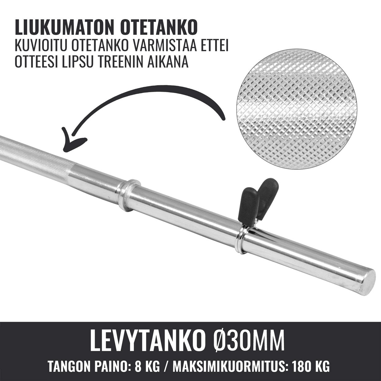 Tiesi štanga 120 cm su spyruokliniais užraktais, 30 mm