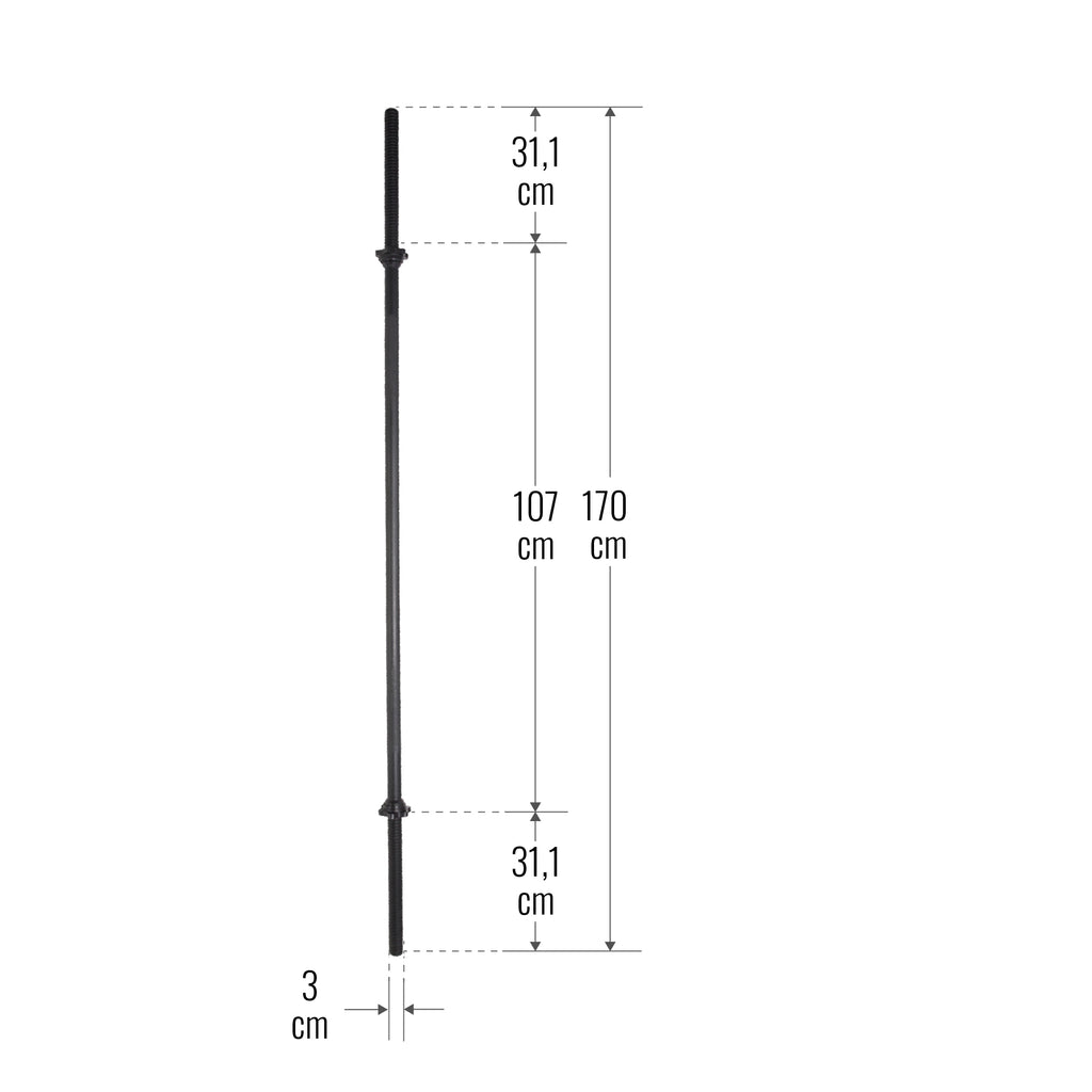 Tiesi štanga 170 cm su srieginiais užraktais, 30 mm
