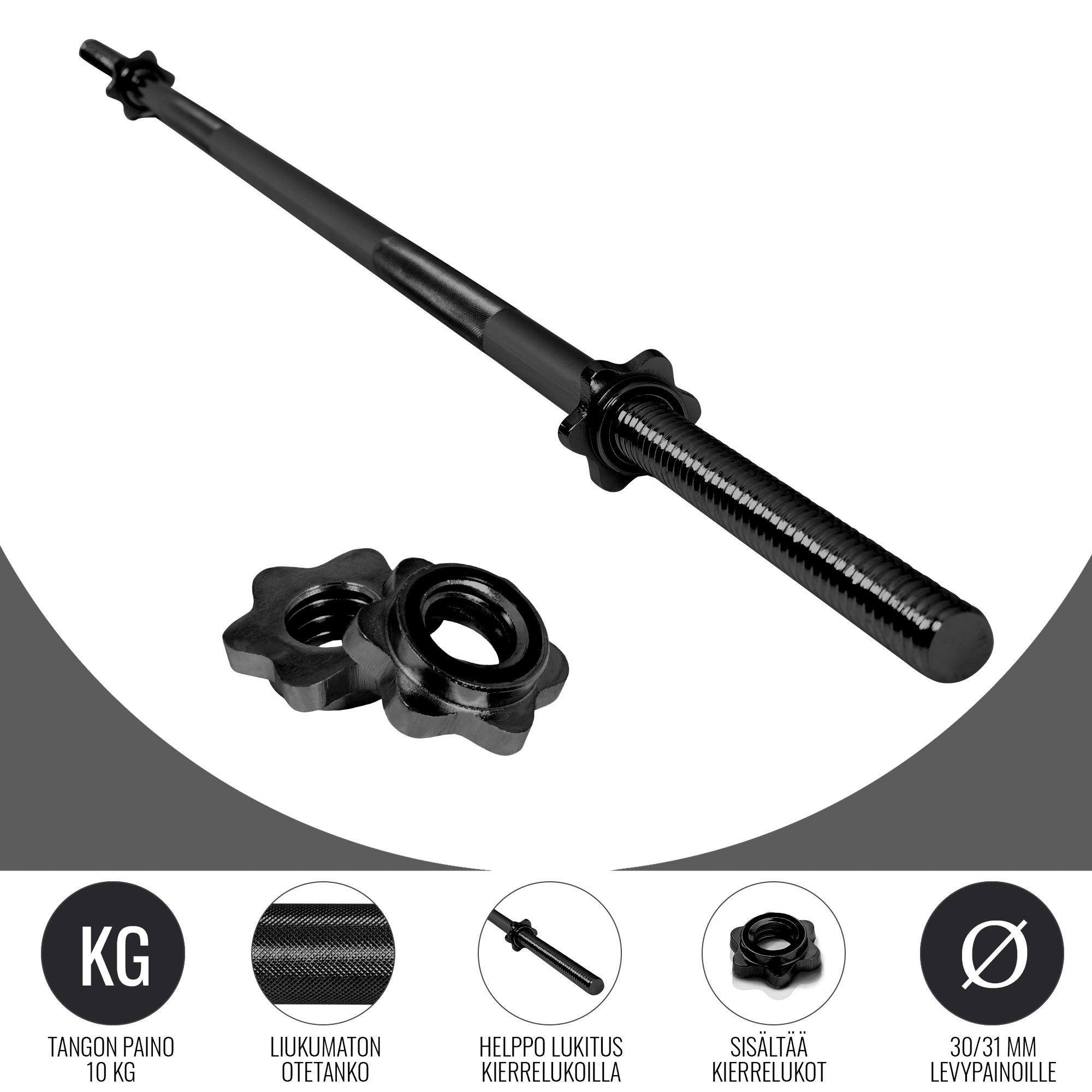 Tiesi štanga 170 cm su srieginiais užraktais, 30 mm