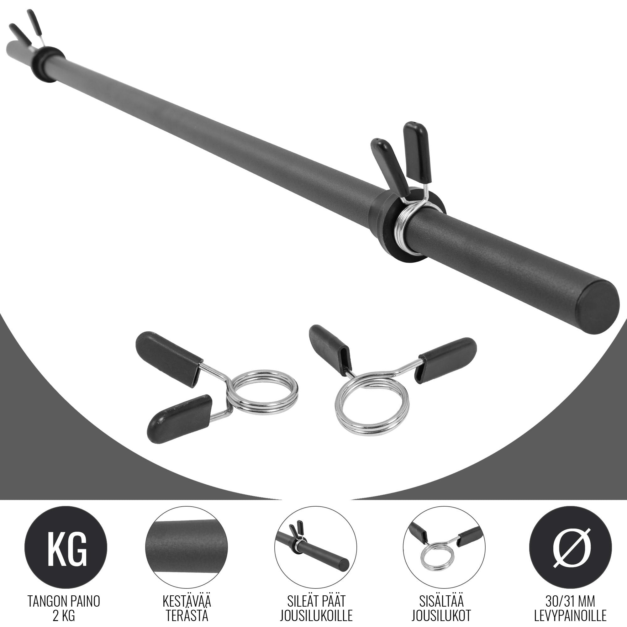 Aerobika / pump grifas 130 cm – su spyruokliniais užraktais, juodas