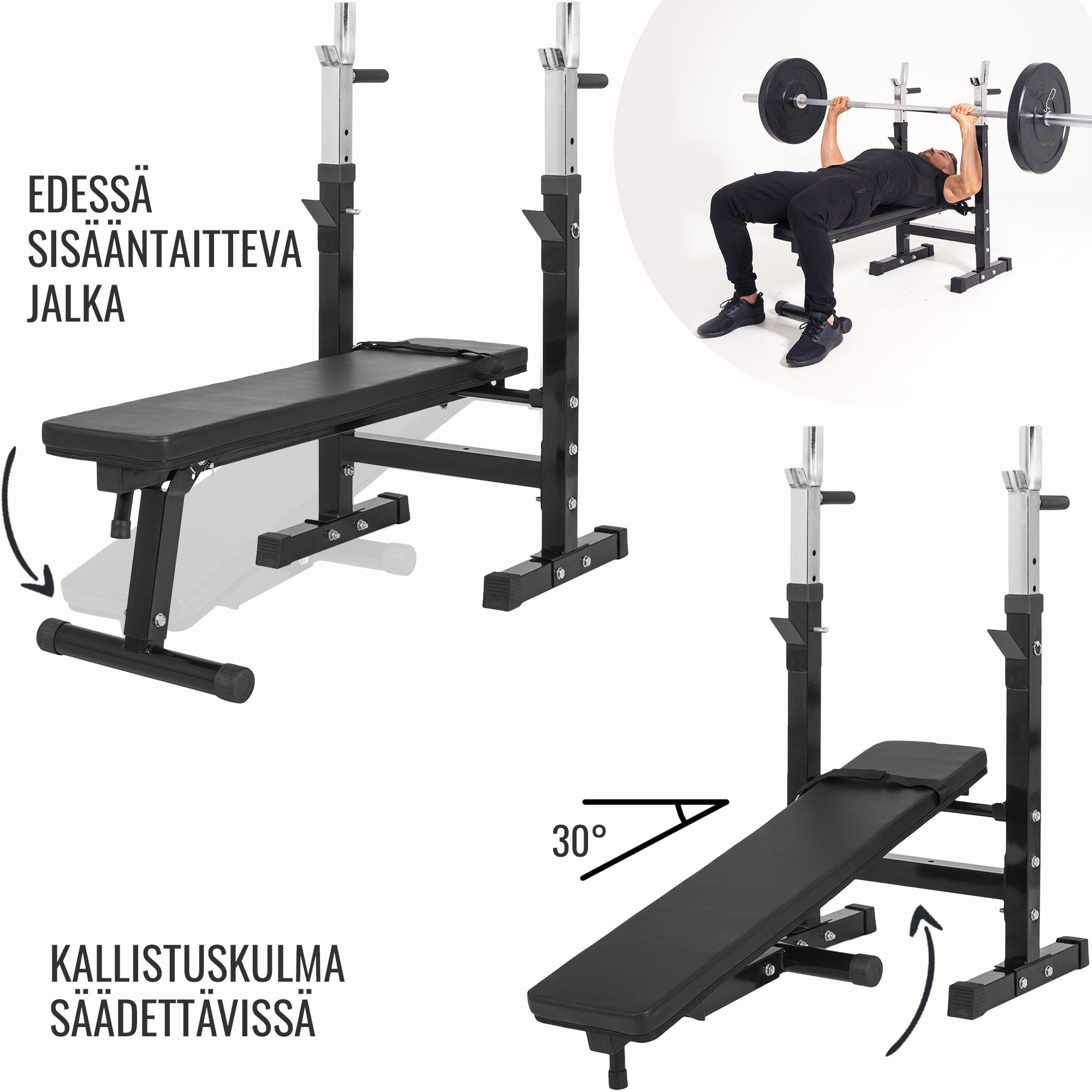Reguliuojamas svorių kilnojimo suoliukas ir štangos komplektas 100 kg