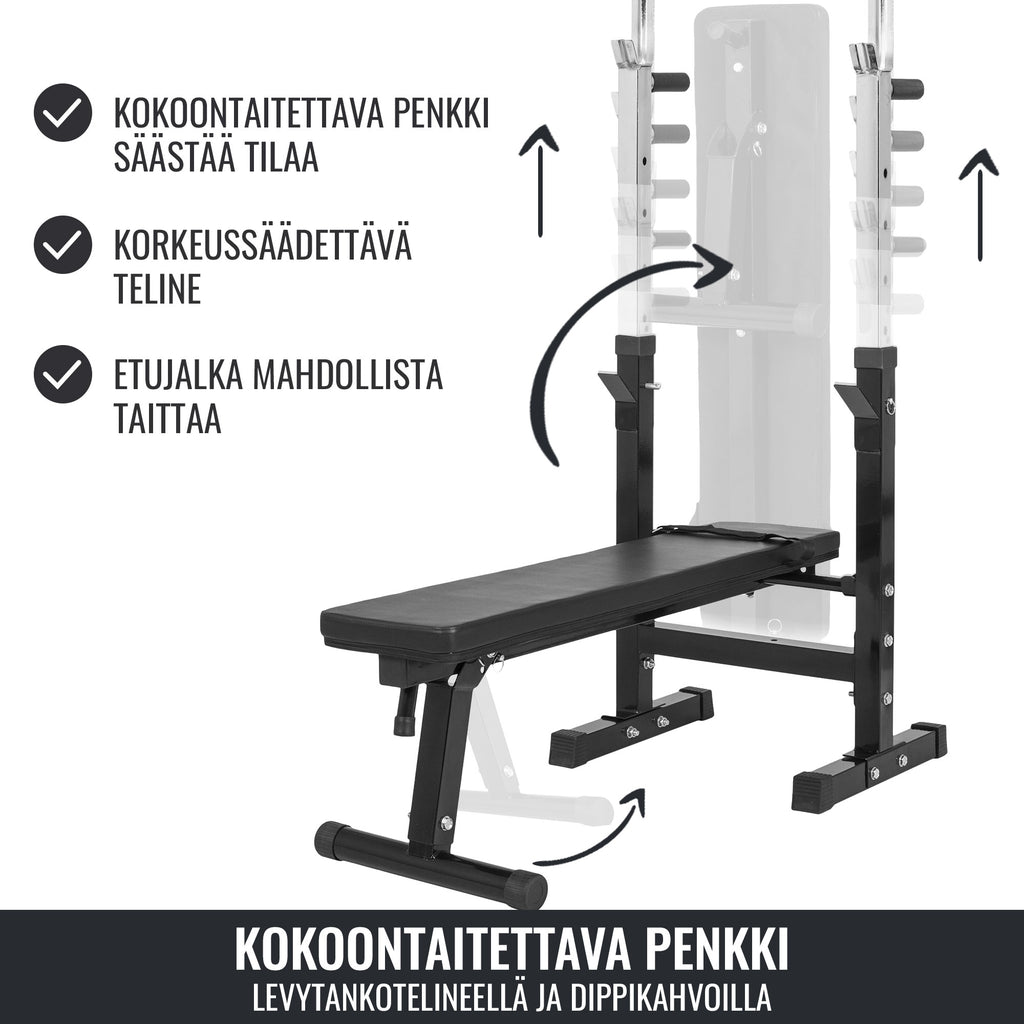 Reguliuojamas svorių kilnojimo suoliukas ir štangos komplektas 100 kg