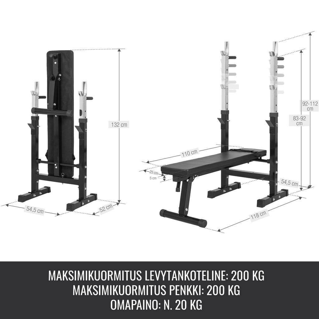 Reguliuojamas svorių kilnojimo suoliukas ir štangos komplektas 100 kg