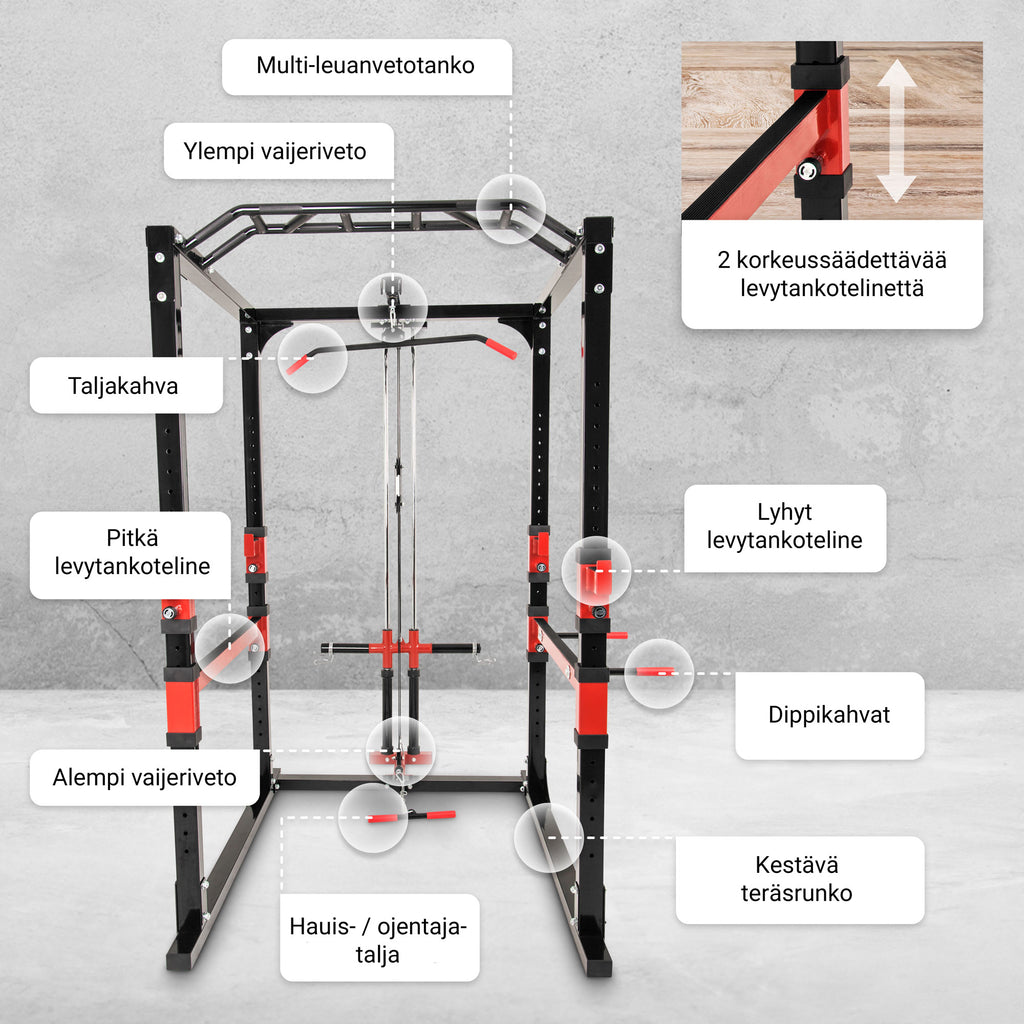 Power Rack pritūpimų narvas su apatine ir viršutine trauka