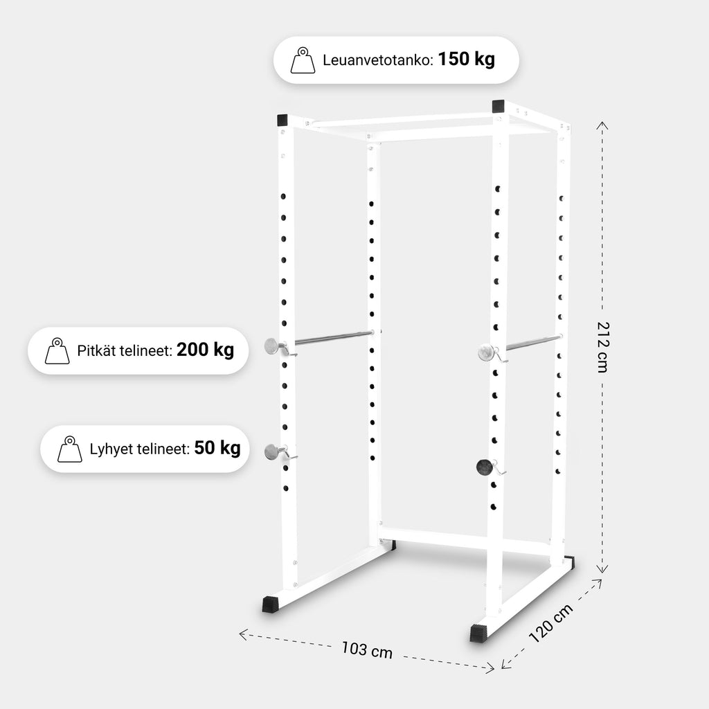 OUTLET - Power Rack -kyykkyhäkki turvaraudoilla ja leuanvetotangolla