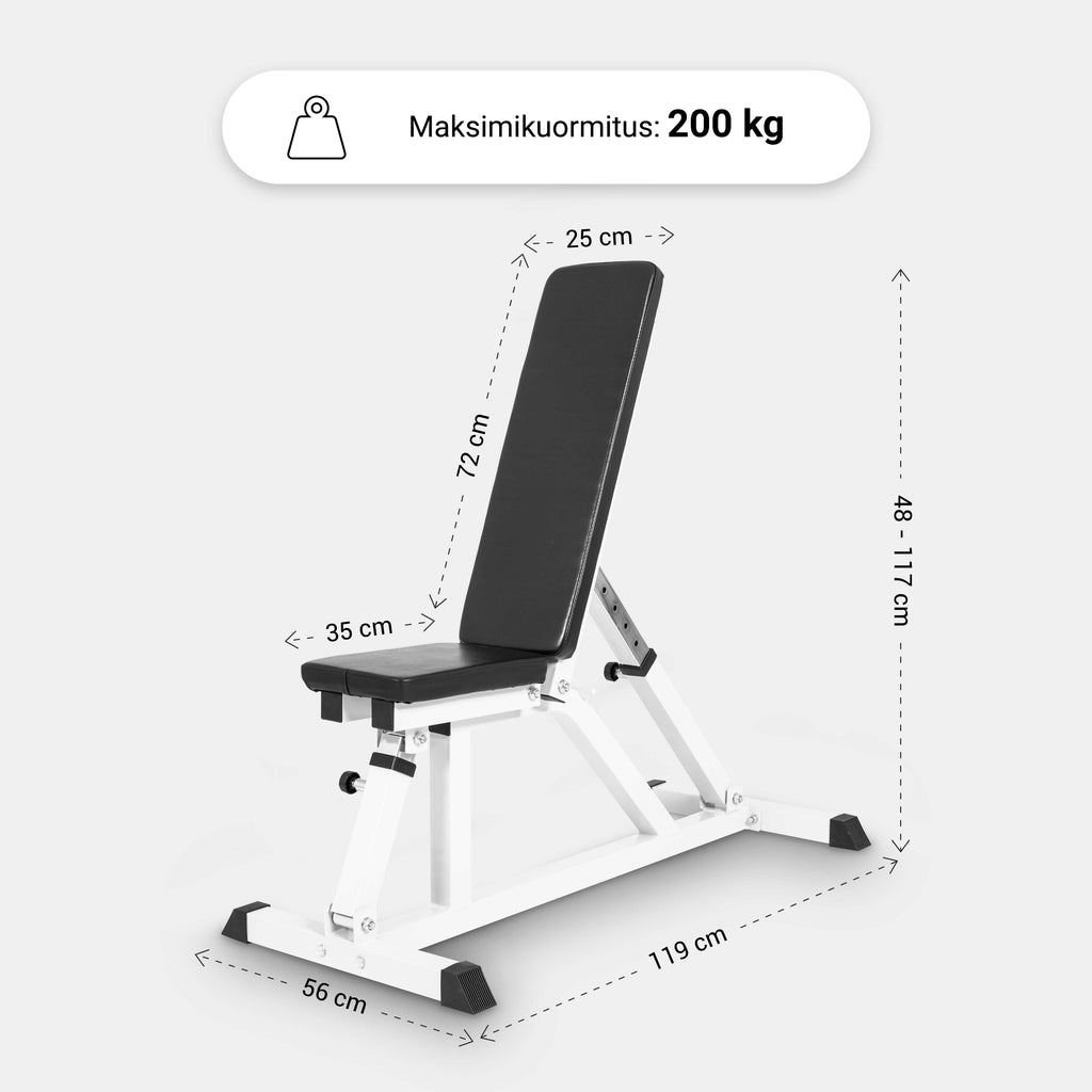 Reguliuojamas nuožulnus suoliukas max 200 kg, baltas
