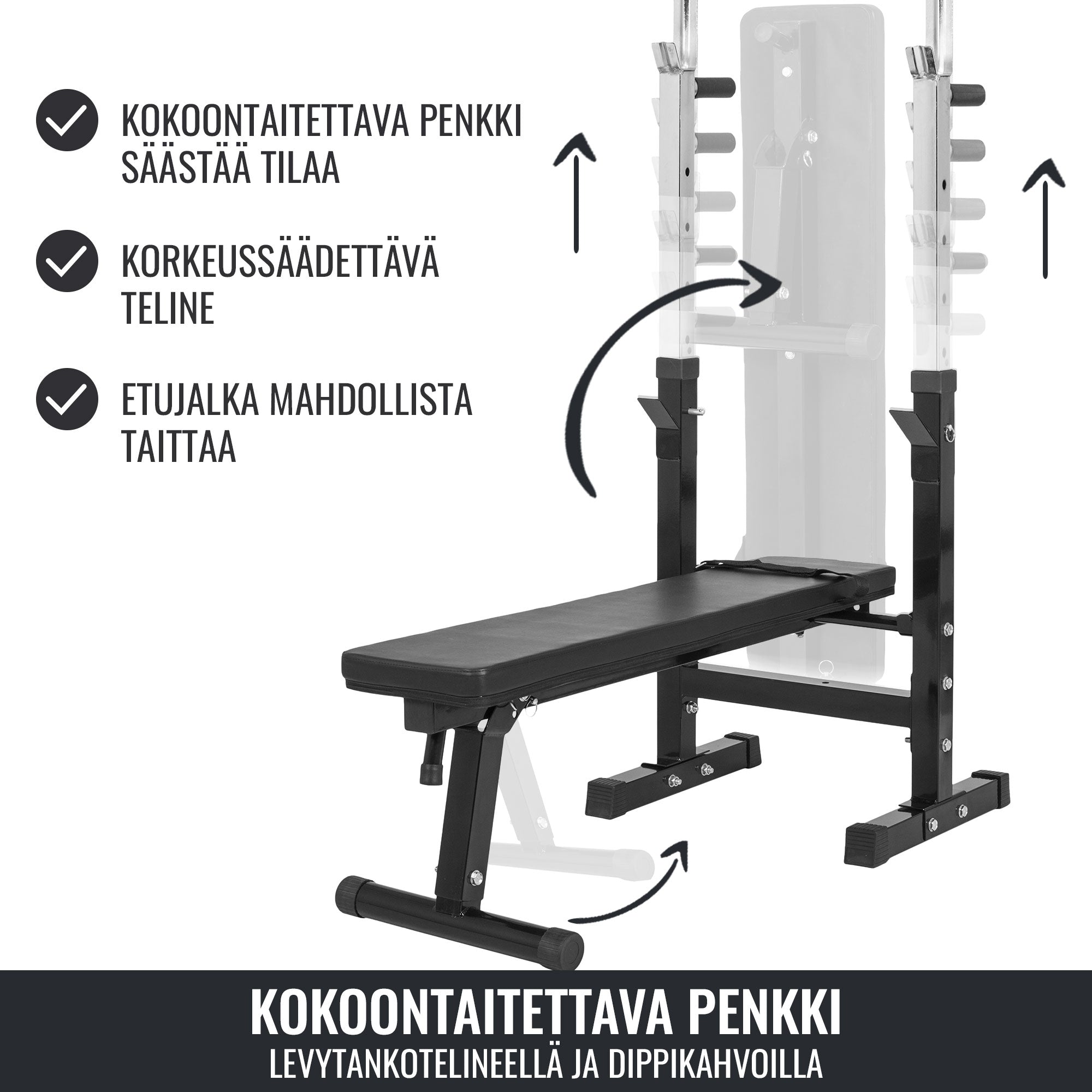 Reguliuojamas spaudimo suoliukas su lygiagrečių rankenomis, juodas