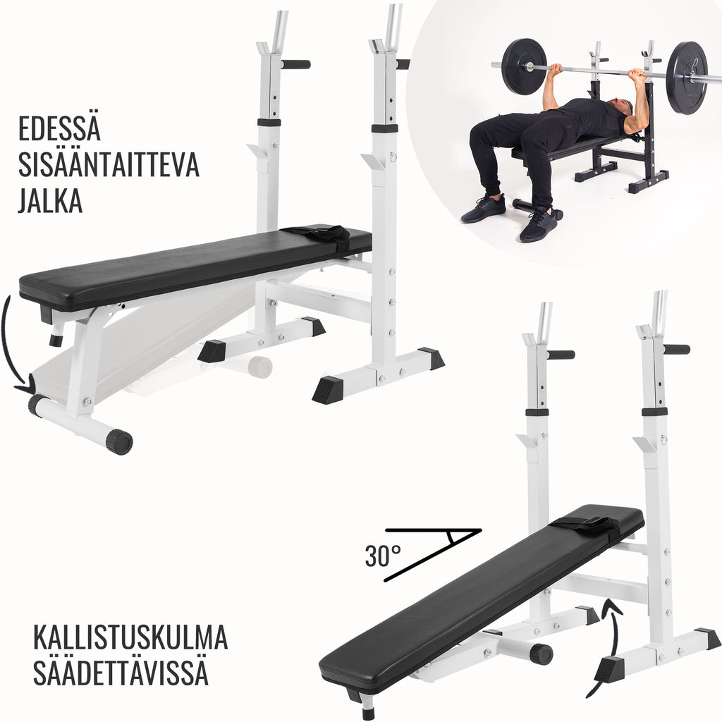Reguliuojamas spaudimo suoliukas su lygiagrečių rankenomis, baltas