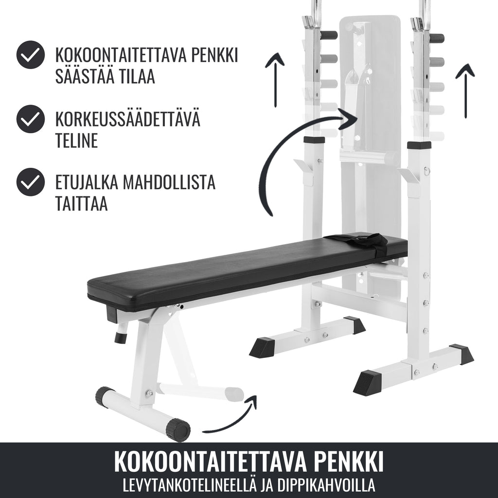 Reguliuojamas spaudimo suoliukas su lygiagrečių rankenomis, baltas