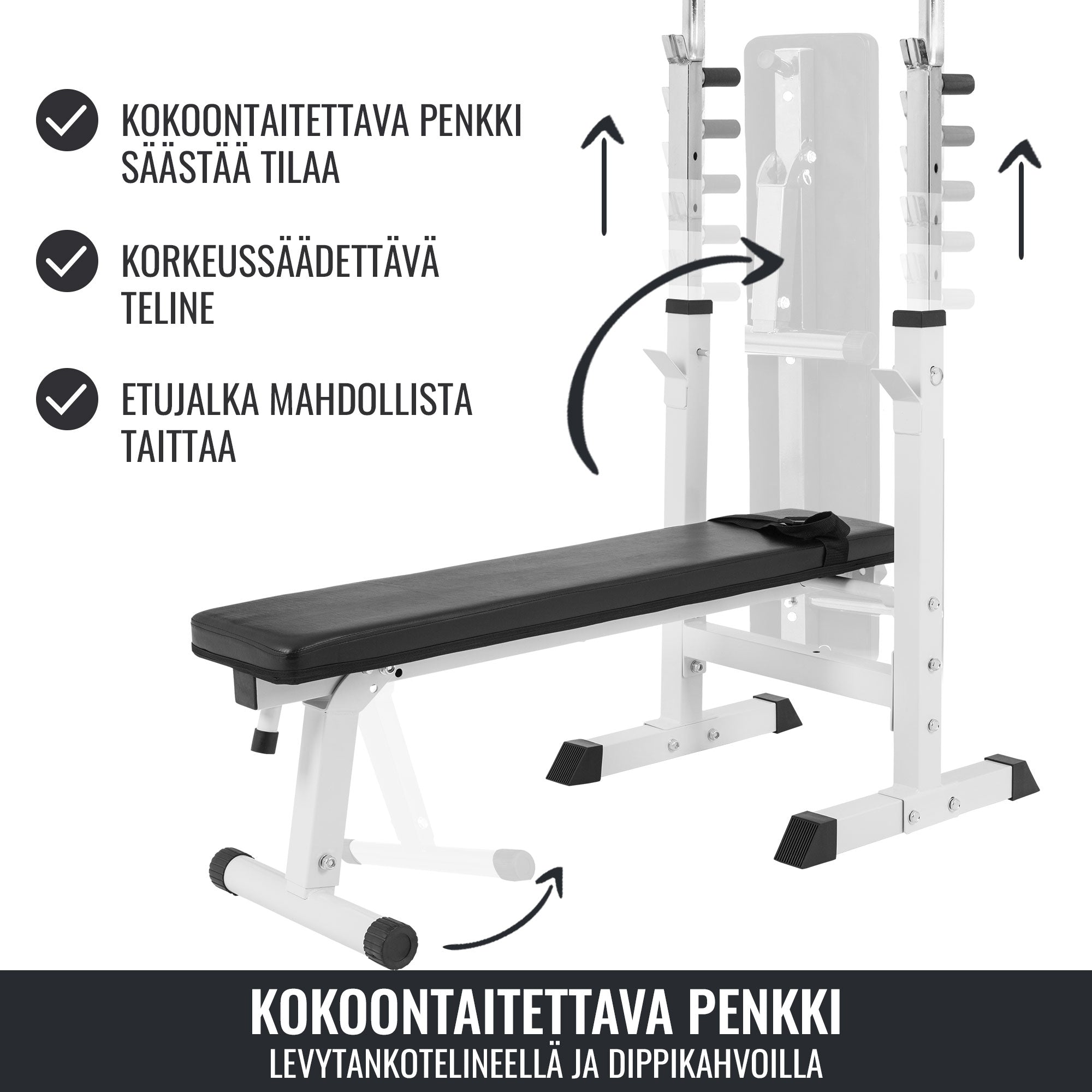 Reguliuojamas spaudimo suoliukas su lygiagrečių rankenomis, baltas