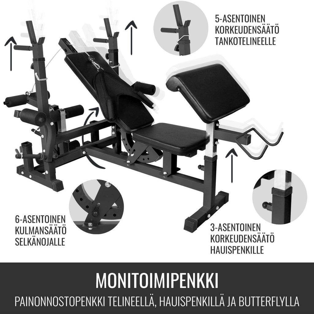 Reguliuojamas daugiafunkcis suoliukas max 280 kg, Black Edition