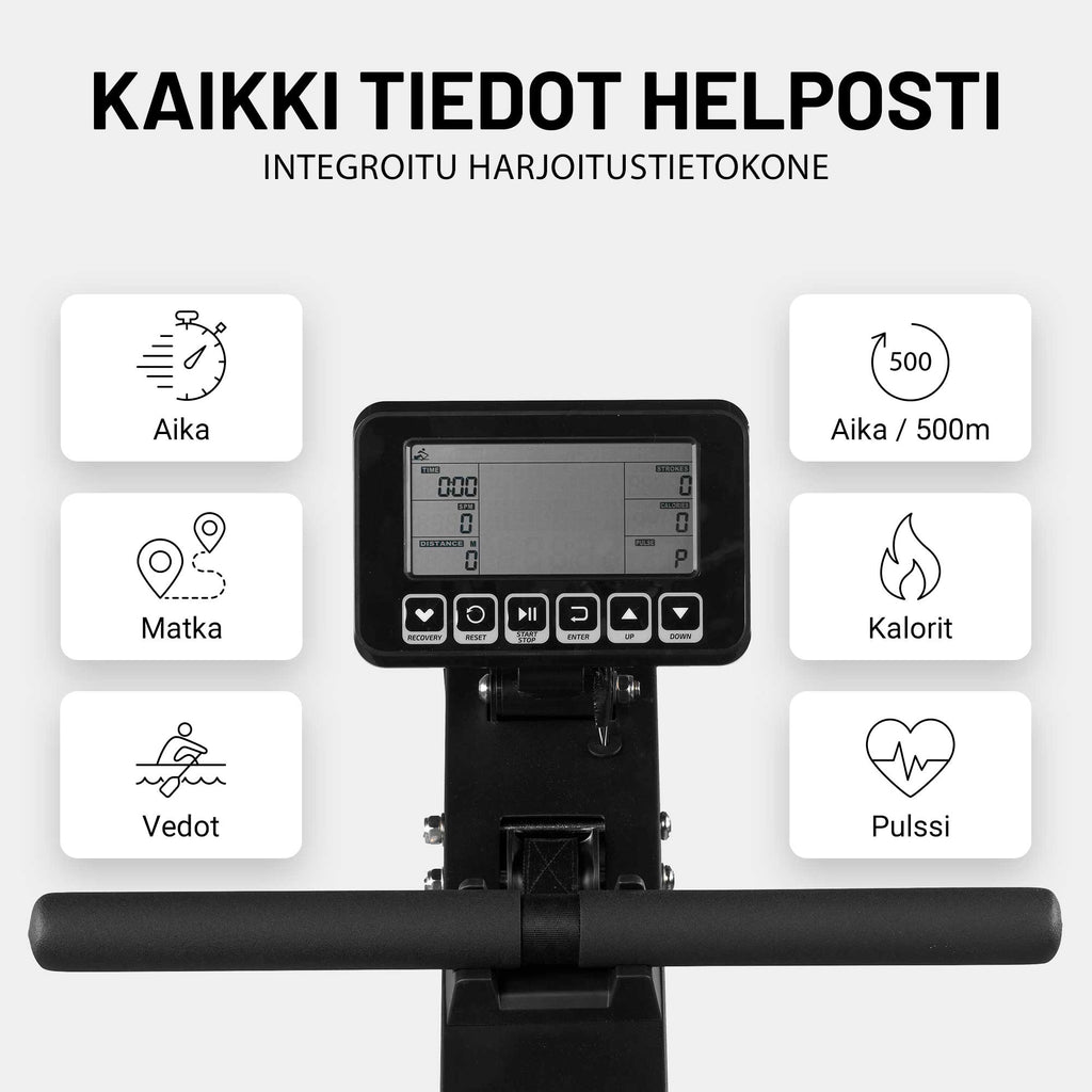 Vandens pasipriešinimo irklavimo treniruoklis su treniruočių kompiuteriu