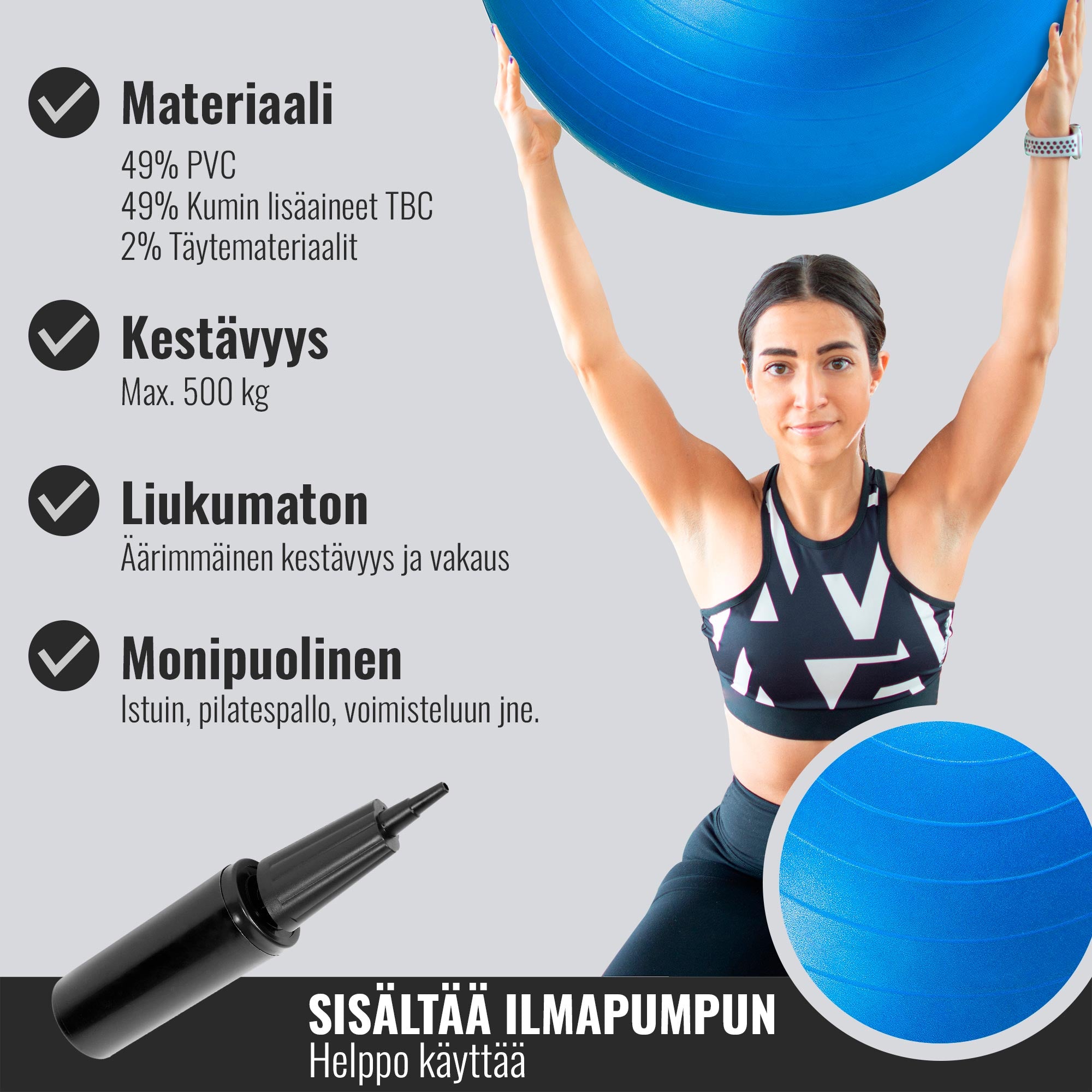 Gimnastikos kamuolys 65 cm su pompa