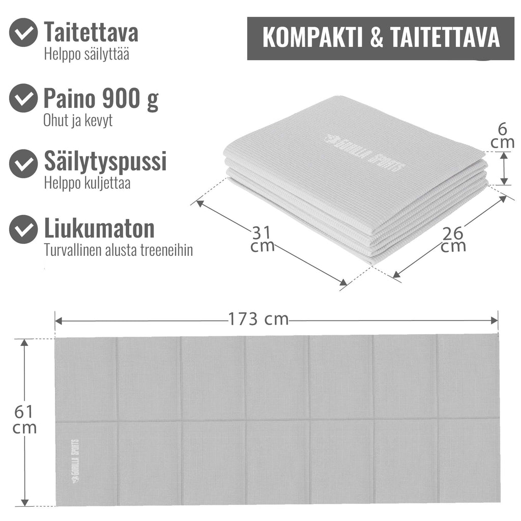 Sulankstomas jogos kilimėlis 4 mm su nešiojimo krepšiu, pilkas