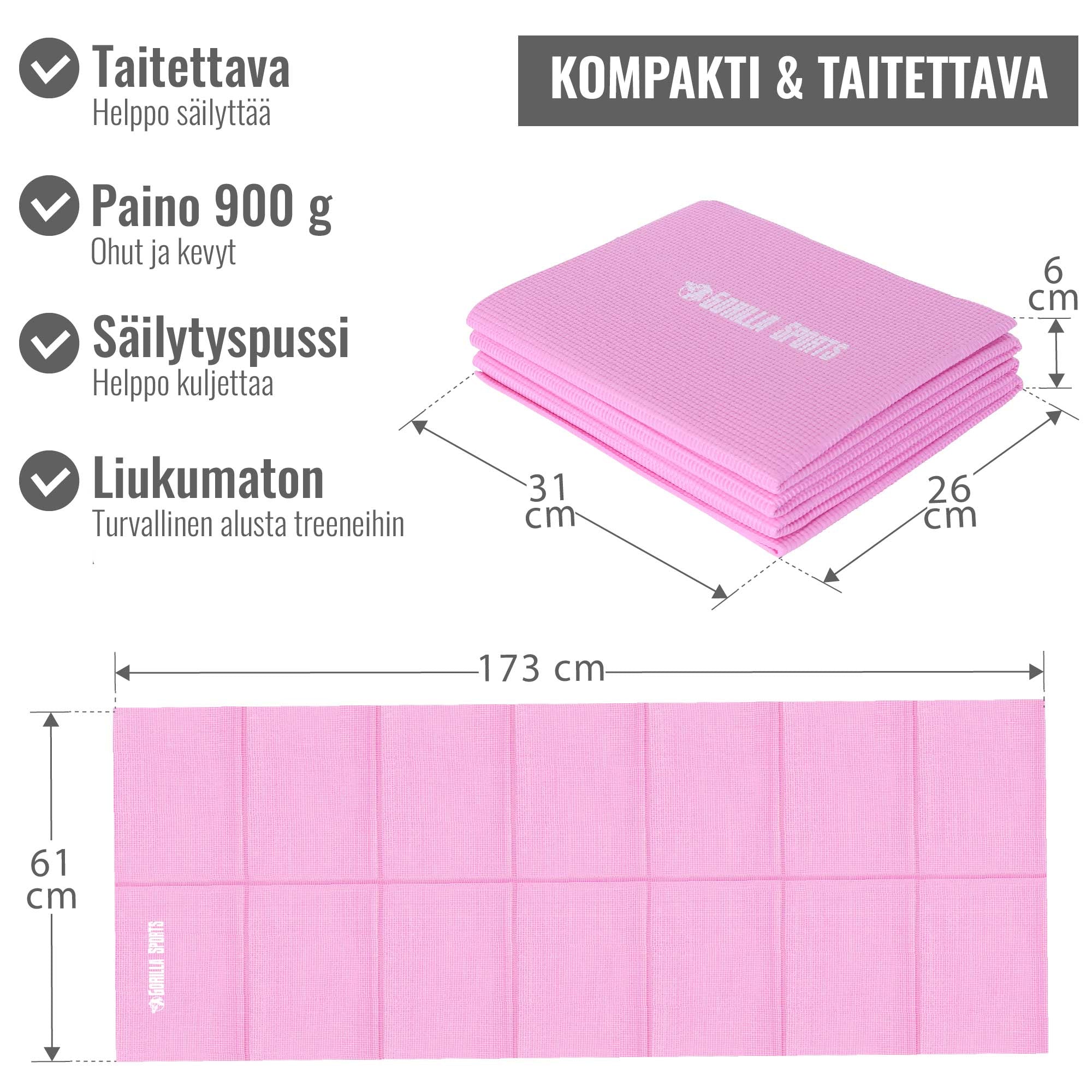 Sulankstomas jogos kilimėlis 4 mm su nešiojimo krepšiu, rožinis