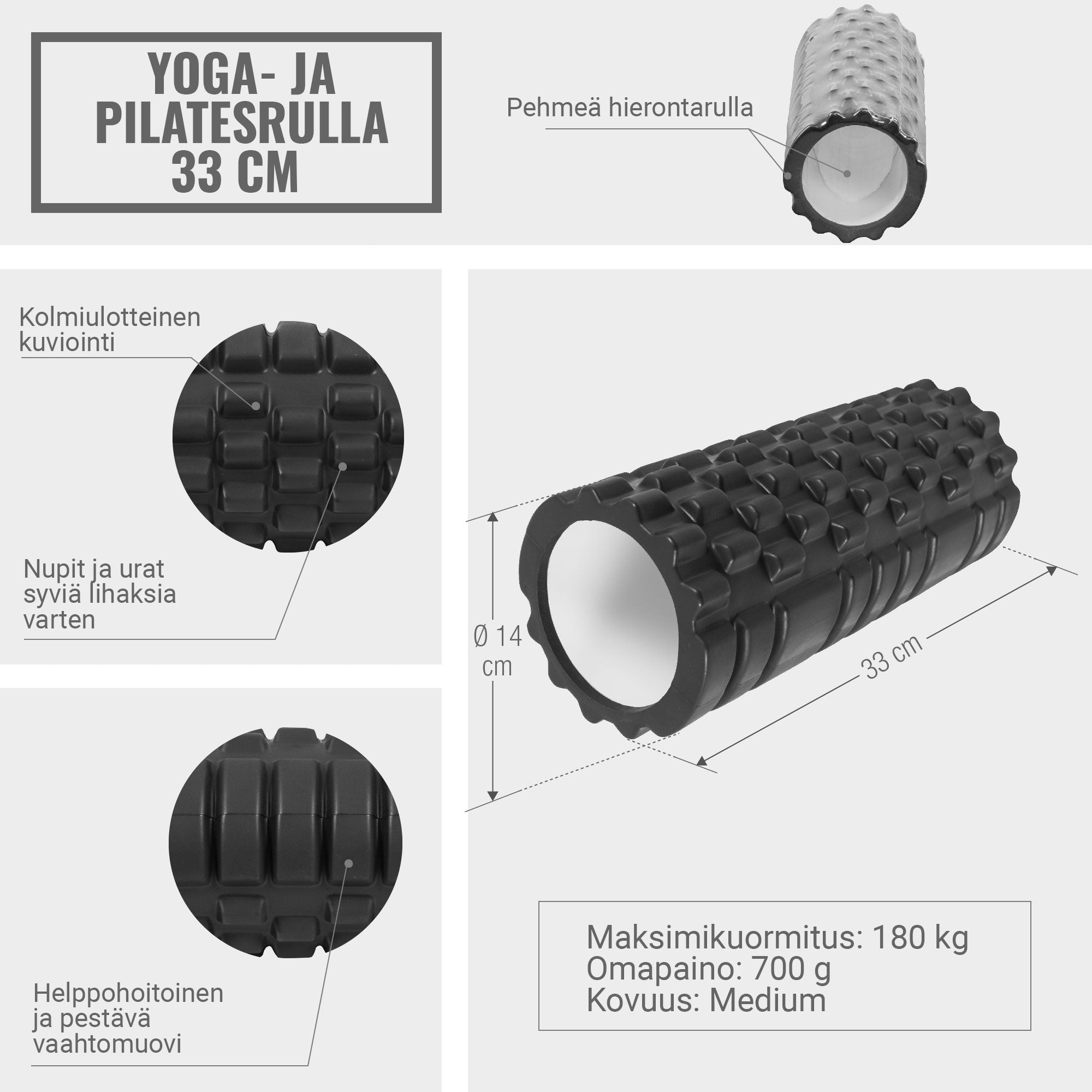 Foam Roller 2.0 masažo volelis 32 x 14 cm juodas