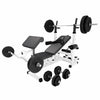 Reguliuojamas sunkiosios atletikos suolas + 100 kg štangos rinkinys, baltas