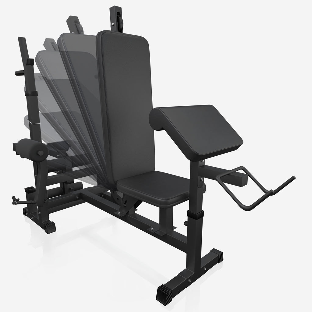 Reguliuojamas sunkumų kilnojimo suolas + 100 kg štangos rinkinys, Black Edition