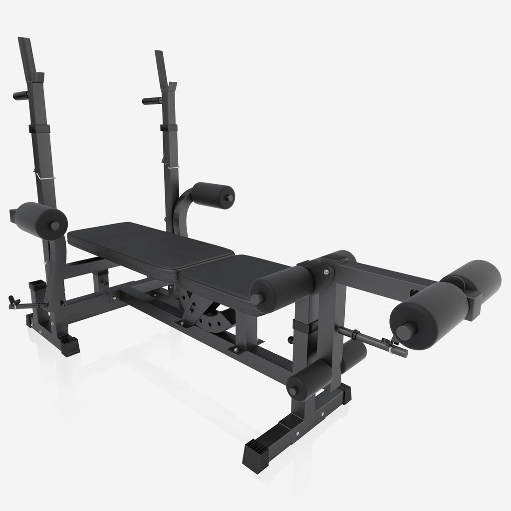 Reguliuojamas sunkumų kilnojimo suolas + 100 kg štangos rinkinys, Black Edition